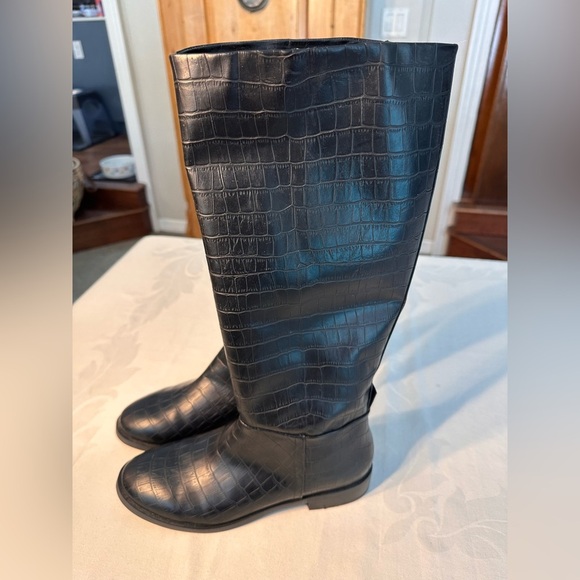 Aerosoles Berri Faux Crocodile Skin Tall Boots Black Sz 8 Like New Classic - Picture 5 of 11